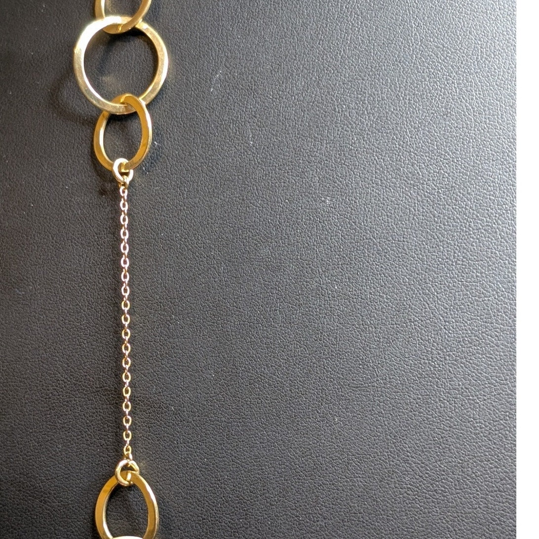 48" High Polished Brass Curved Loopy Station Chain Toggle Clasp Necklace