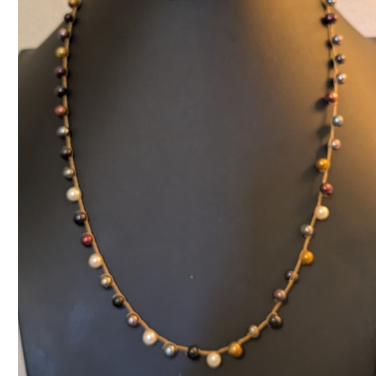 Hand-Crocheted Collection of Multi-Color Natural Pearls W/ Crystal Bauble Clasp