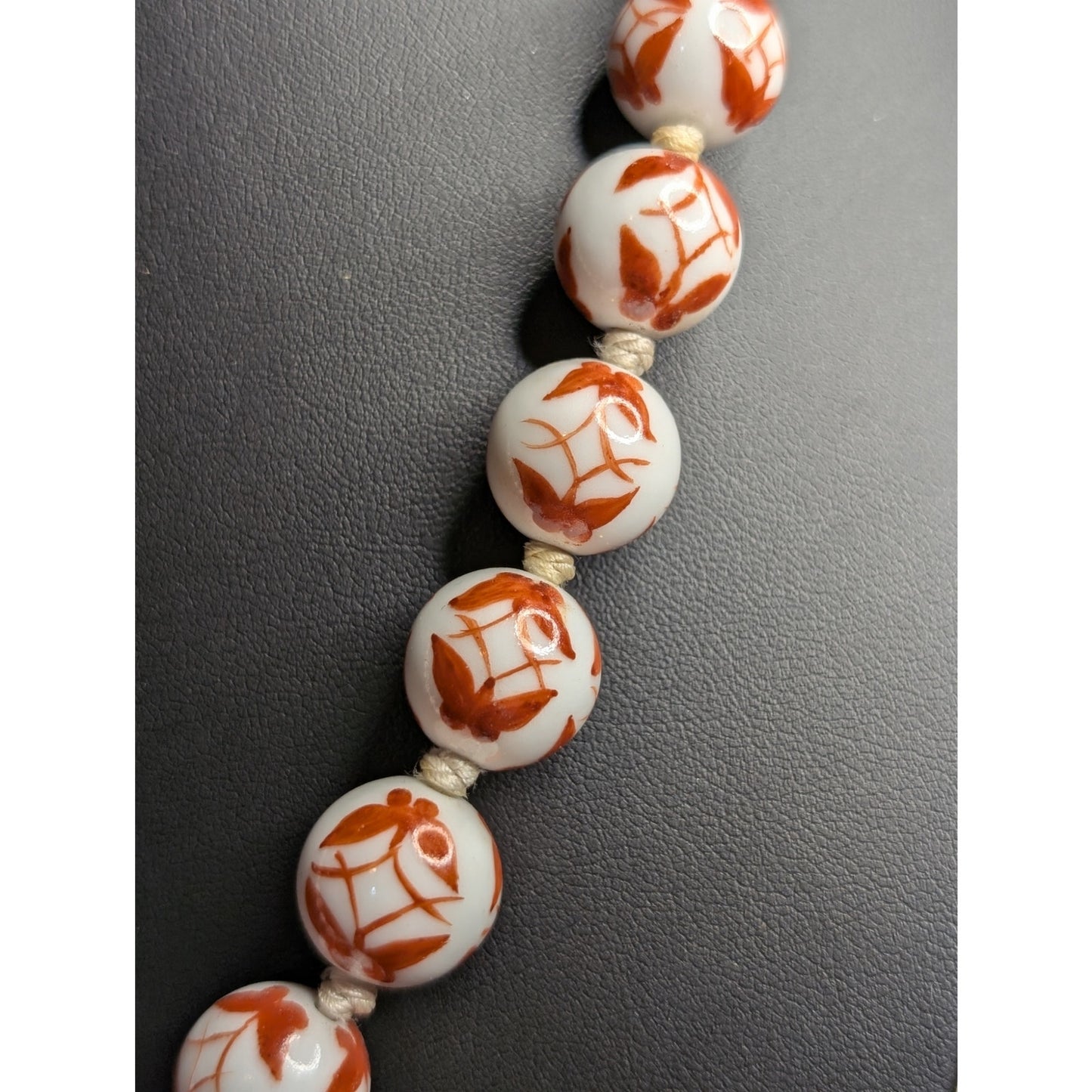 Vintage Mid Century Japanese Porcelain Butterfly Bead Hand-knotted 26" Necklace
