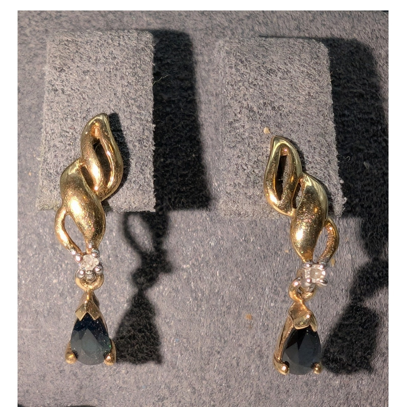 14K Flame Teardrop Sapphire Diamond Drop Pierced Earrings