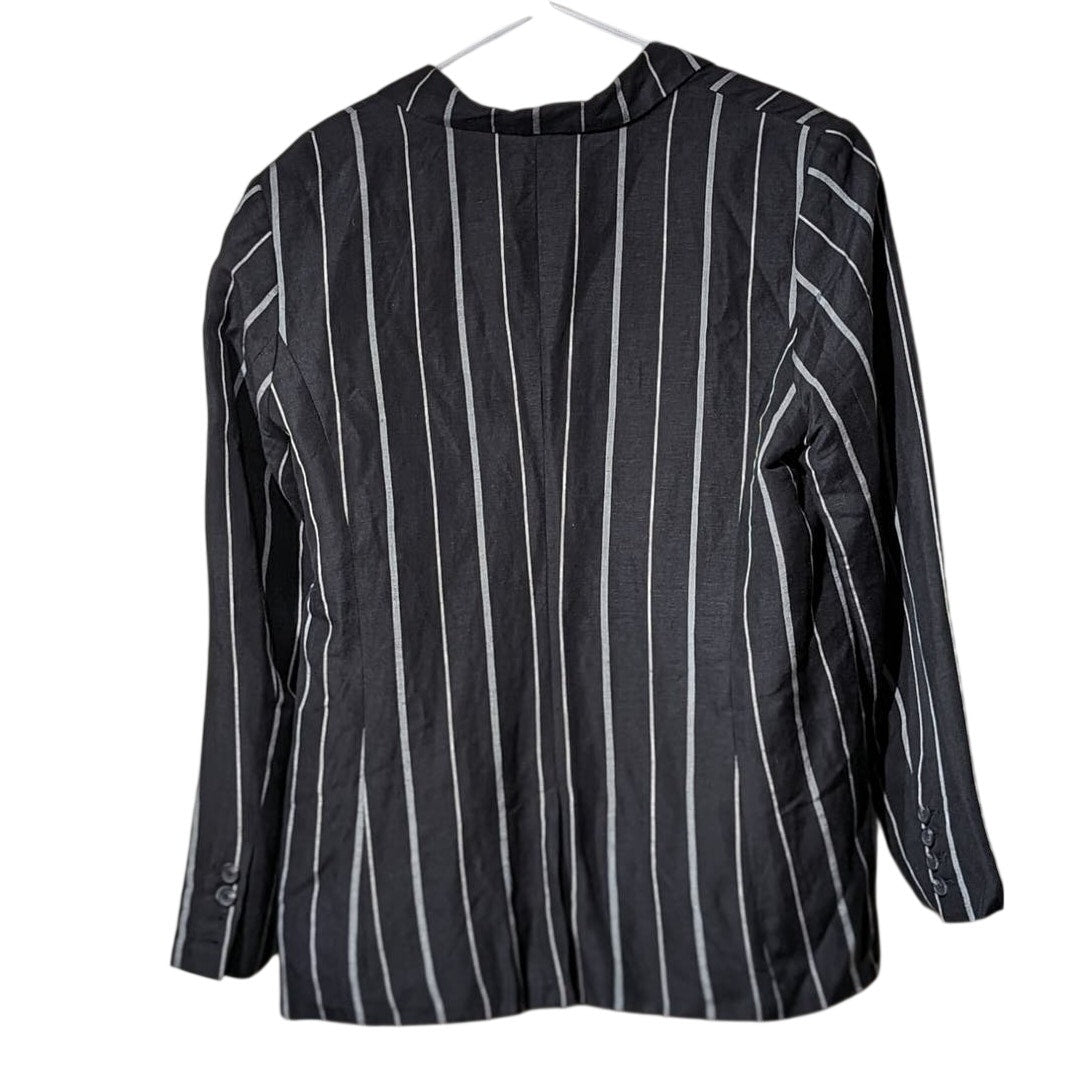 A New Day Black Stripe Linen Blend Washable Two Button Blazer Womens Sz 18