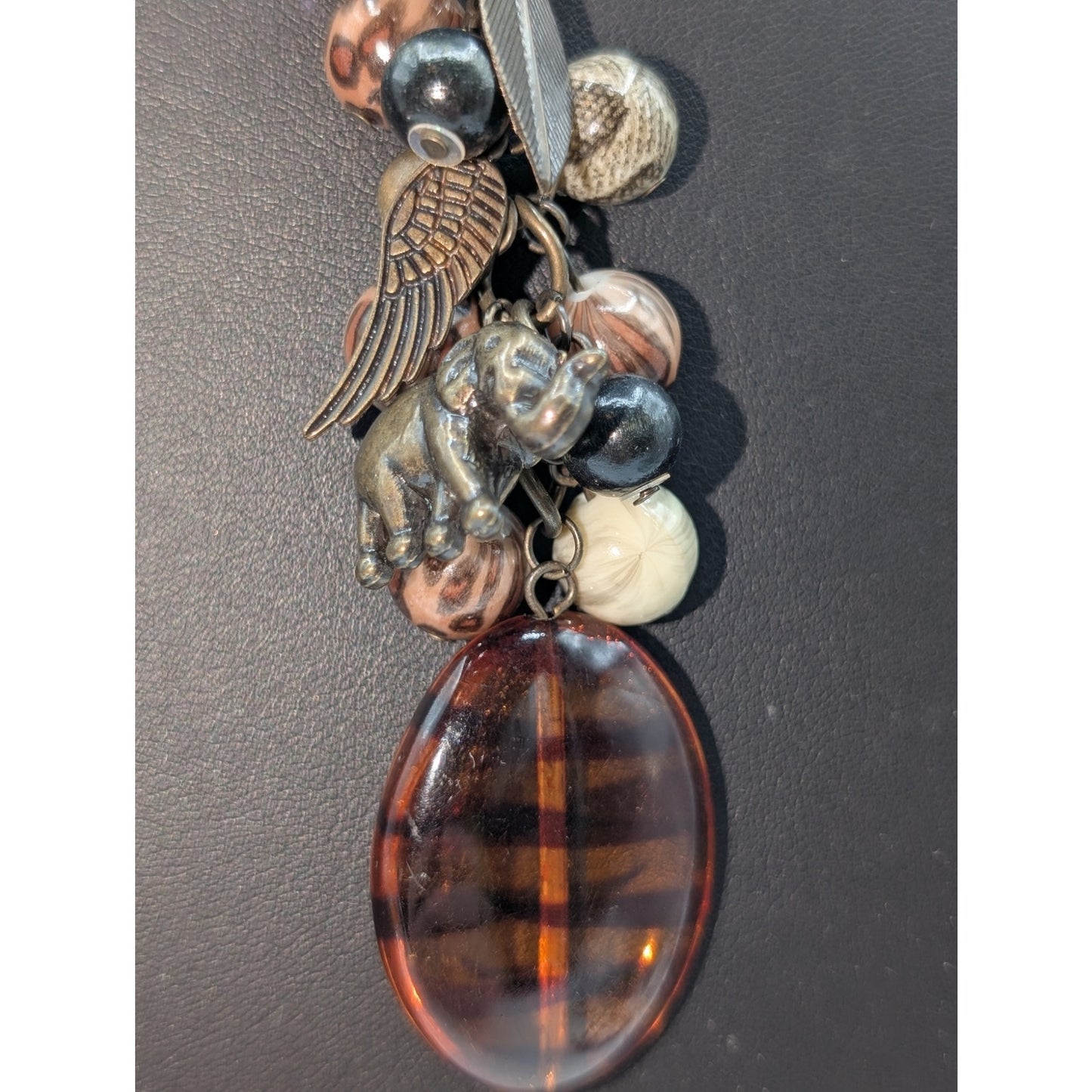 Antiqued Chain Animal Print Beaded Charm Cluster Drop 30" Necklace