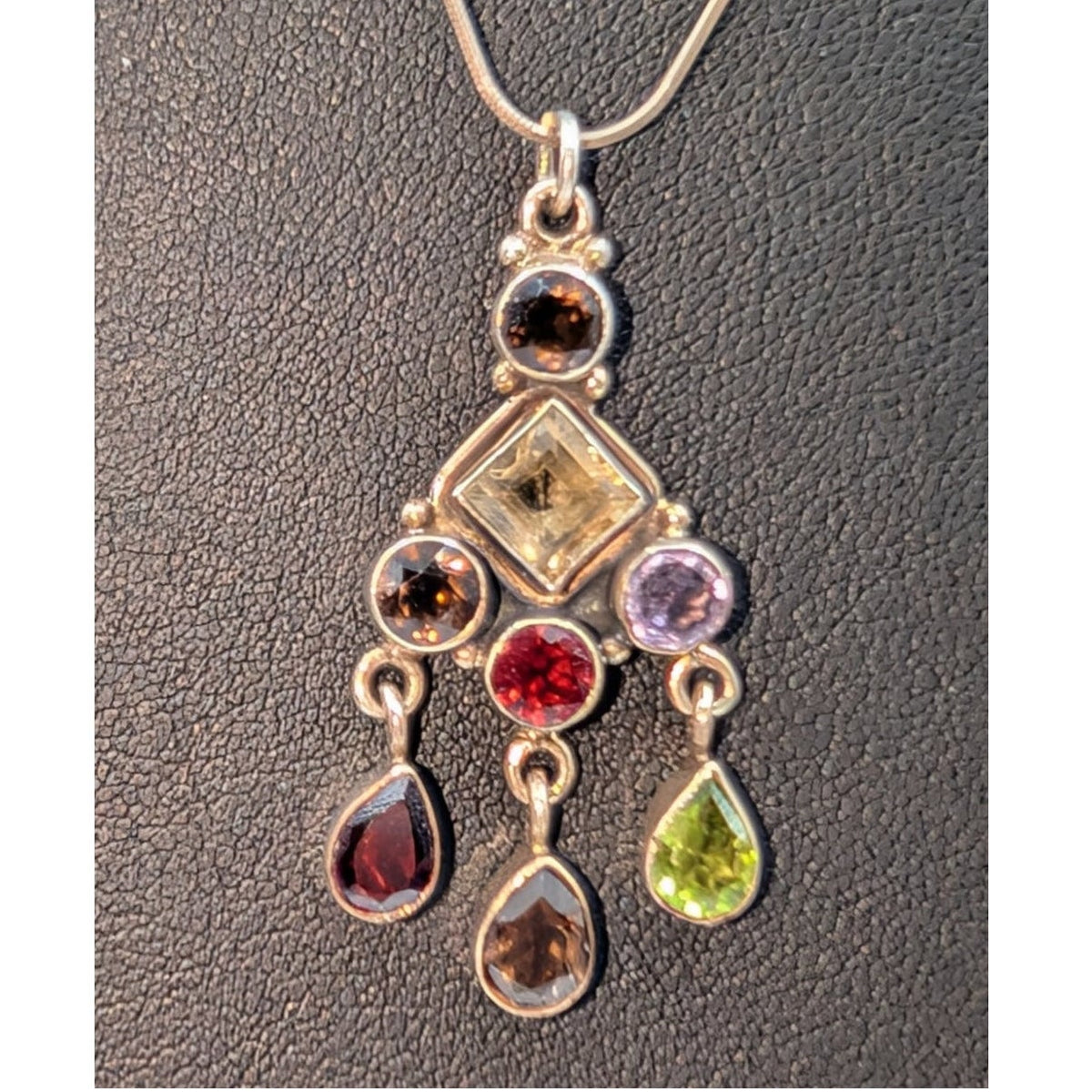 925 Sterling Silver Semi-Precious Gemstone Chandelier Pendant 20" Chain Necklace