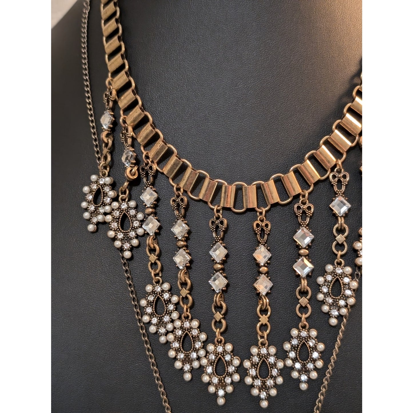 Two Victorian Drop Dangle Pendant Bib Necklace Lot
