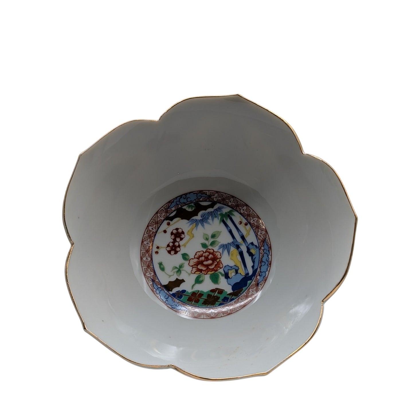 Vintage Japanese Hand Painted Porcelain Lotus Rice Bowl