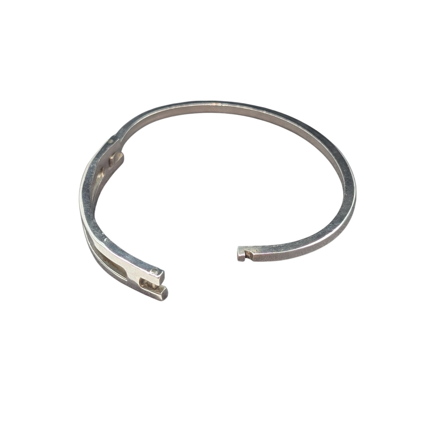 Vintage Taxco Mexico 925 Sterling Silver Double Front Bar Latch Bangle Bracelet
