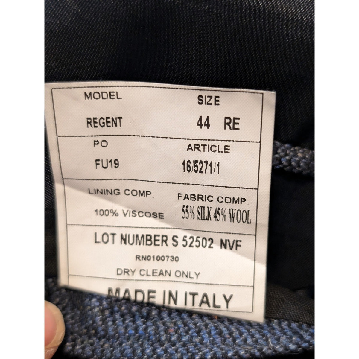 Zino Made in Italy Regent Blue Silk/Wool Two Button Men's Blazer Size 44R