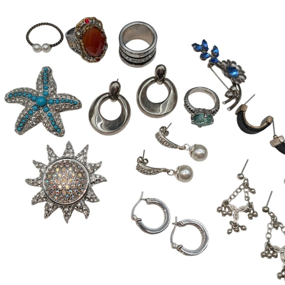 Reseller's Delight Curated Silver Tone Lot of 33 Pieces of Jewelry