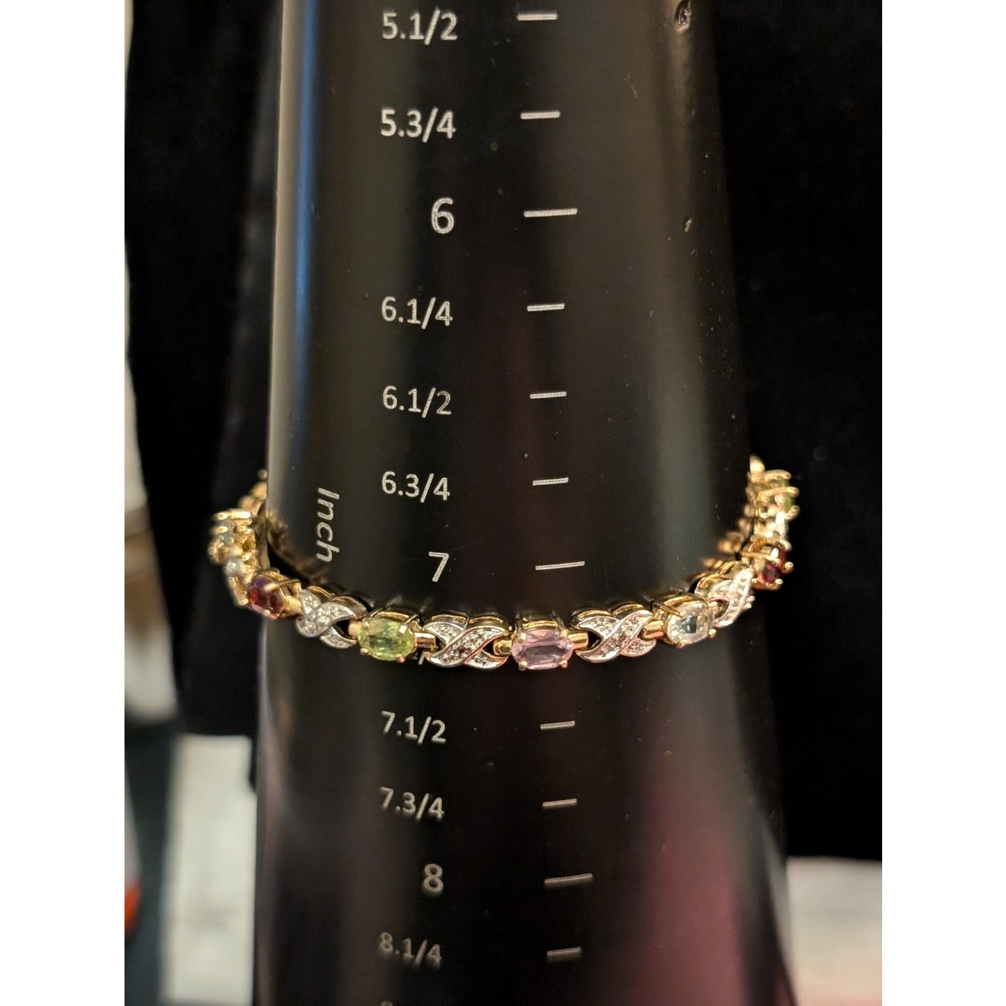 Garnet Peridot Amethyst & Blue Topaz 925 Sterling Vermeil Tennis Bracelet