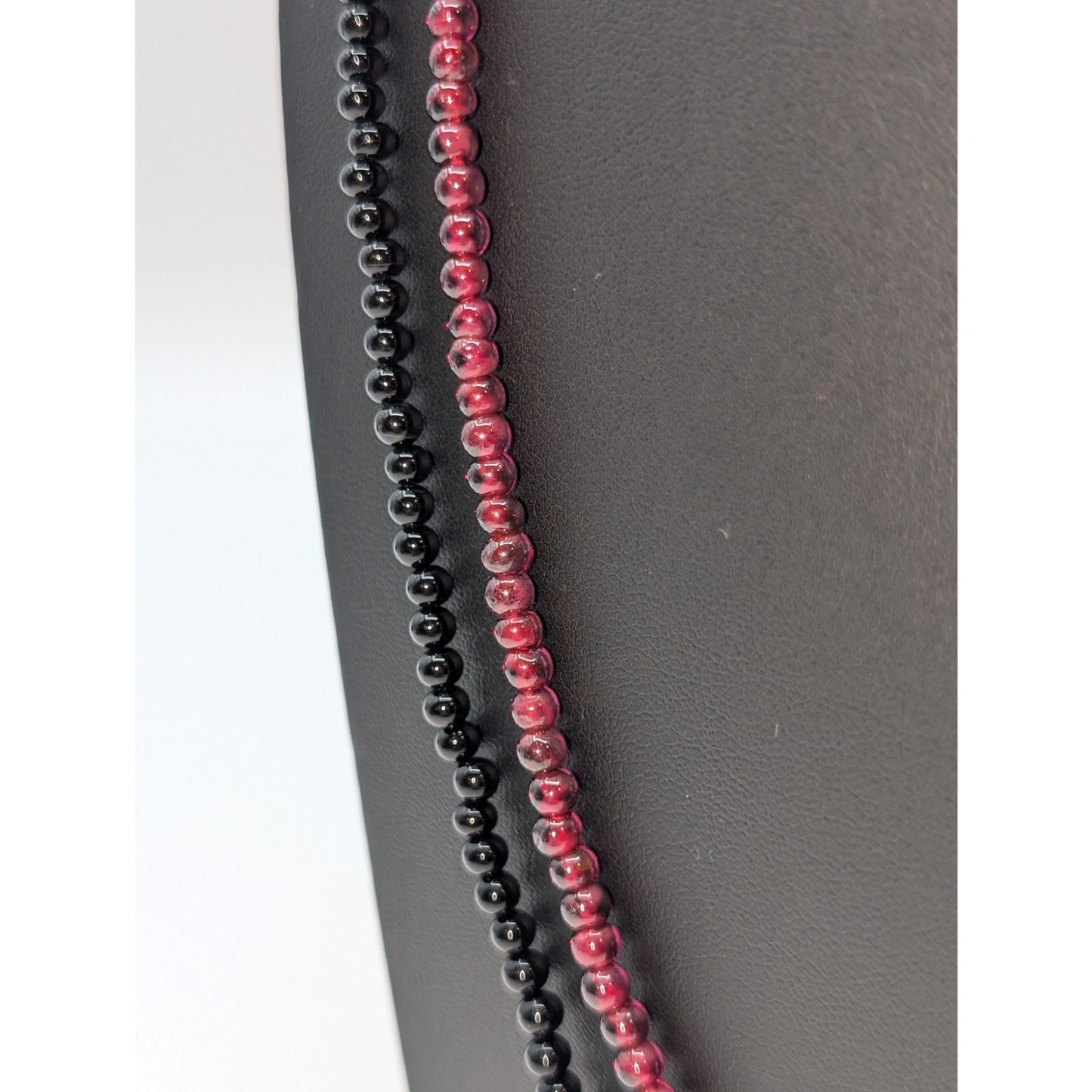 34" Garnet Bead Strand & 35" Black Stone Bead Necklaces
