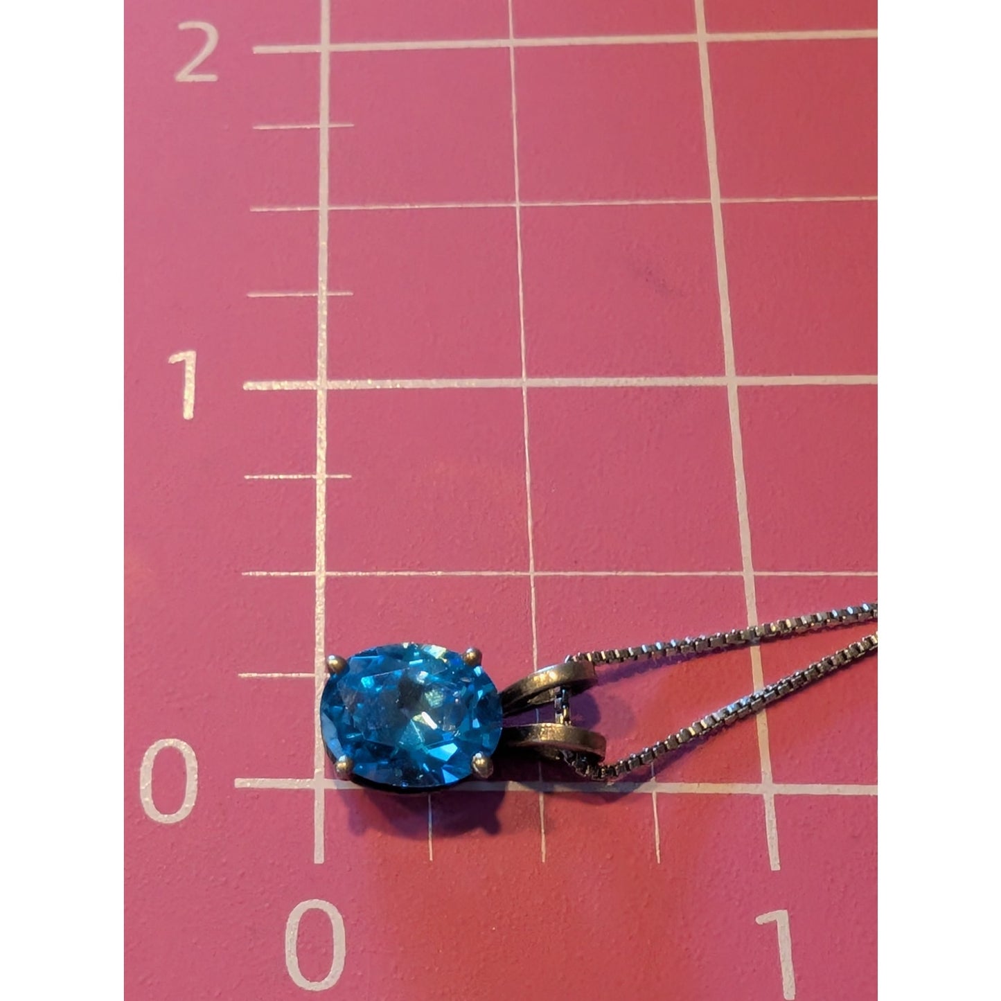 Vtg 925 Sterling Brilliant Blue Crystal Solitaire Pendant Box Chain Necklace