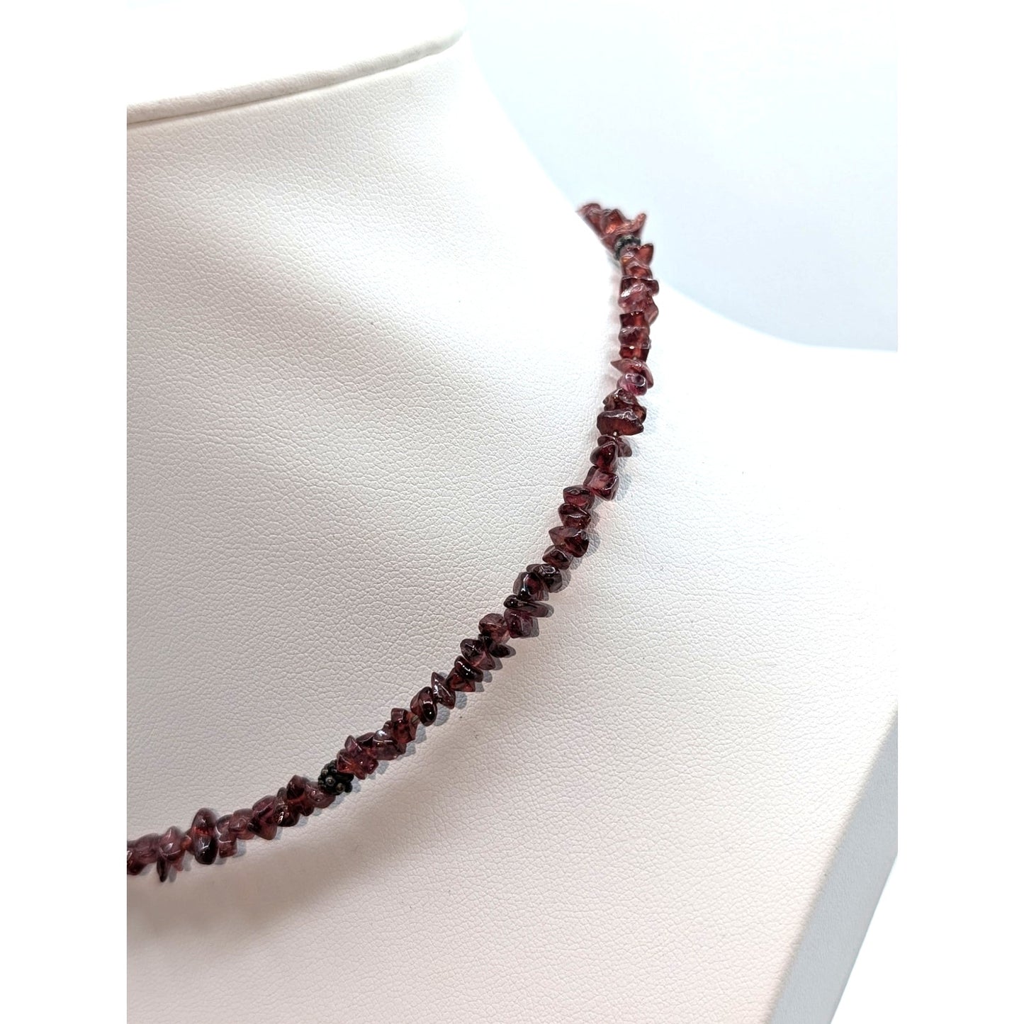 Vintage Boho Garnet Chip 925 Sterling Silver Wire Choker Adjustable Necklace