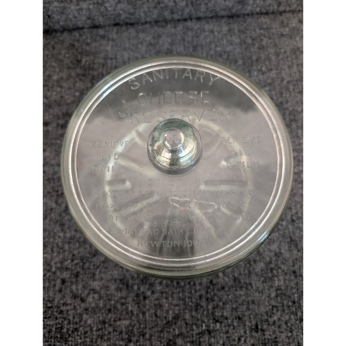 VTG Maytag Dairy Farms Heavy Green Glass Sanitary Cheese Preserver With Lid