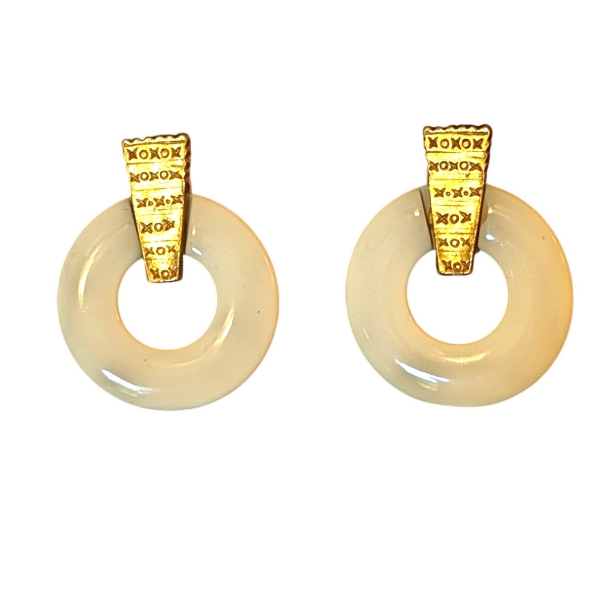 Vintage Large Cream Donut XOXO Doorknocker Gold Tone Clip On Earrings