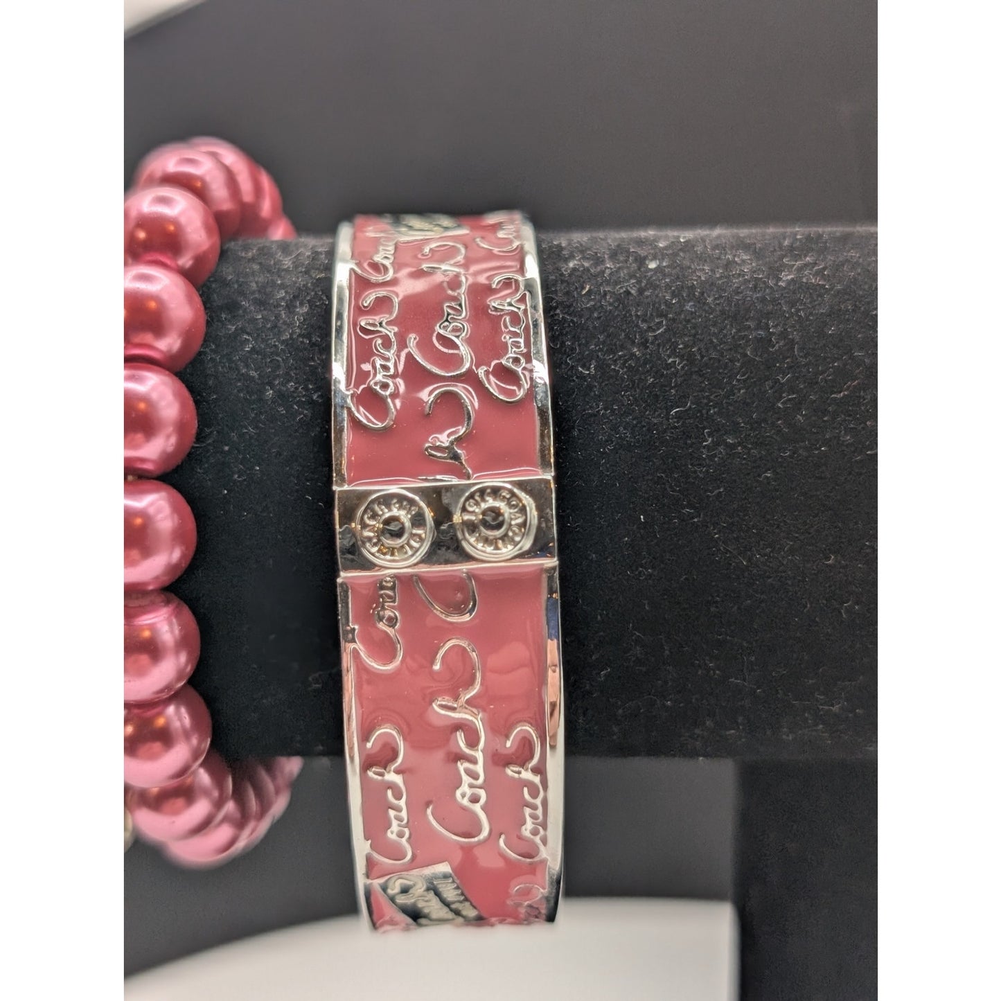 Lot of Three Pink Theme Bracelets Two Stretch & One Bangle Not Hinged