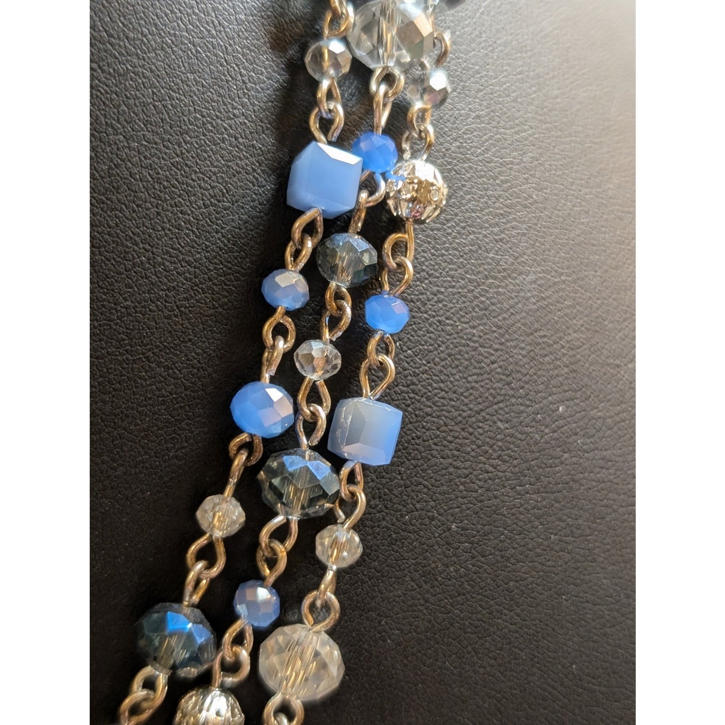 Avon Blue Sodalite? Gemstone Layered Glass Bead Boho Necklace & Earring Set