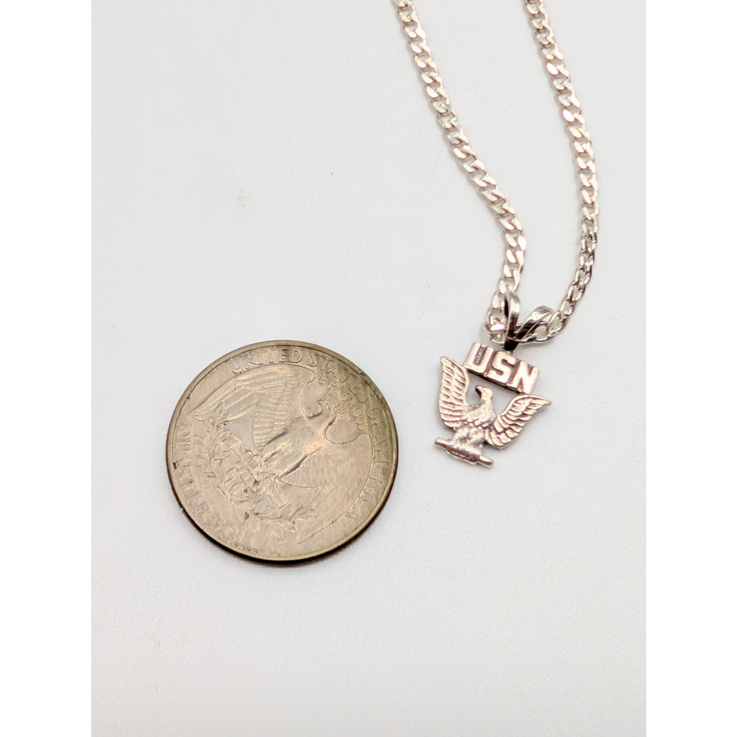 Vintage U.S Navy 925 Sterling Silver Pendant 22" Curb Chain Necklace