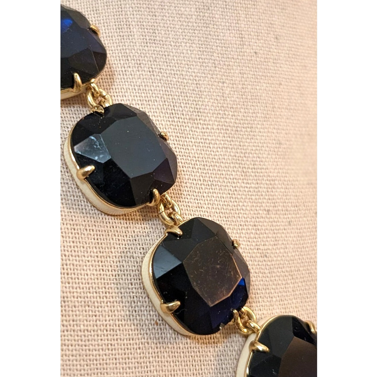 J. Crew Cobalt Crystal Cream Enamel Square Link Necklace NWOT