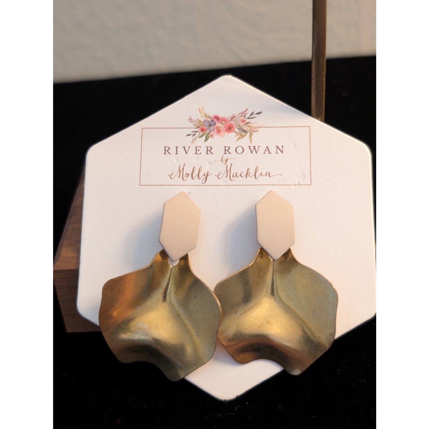 River Rowan Molly Macklin Artisan Pierced Cream Enamel Gold Tone Dangle Earrings