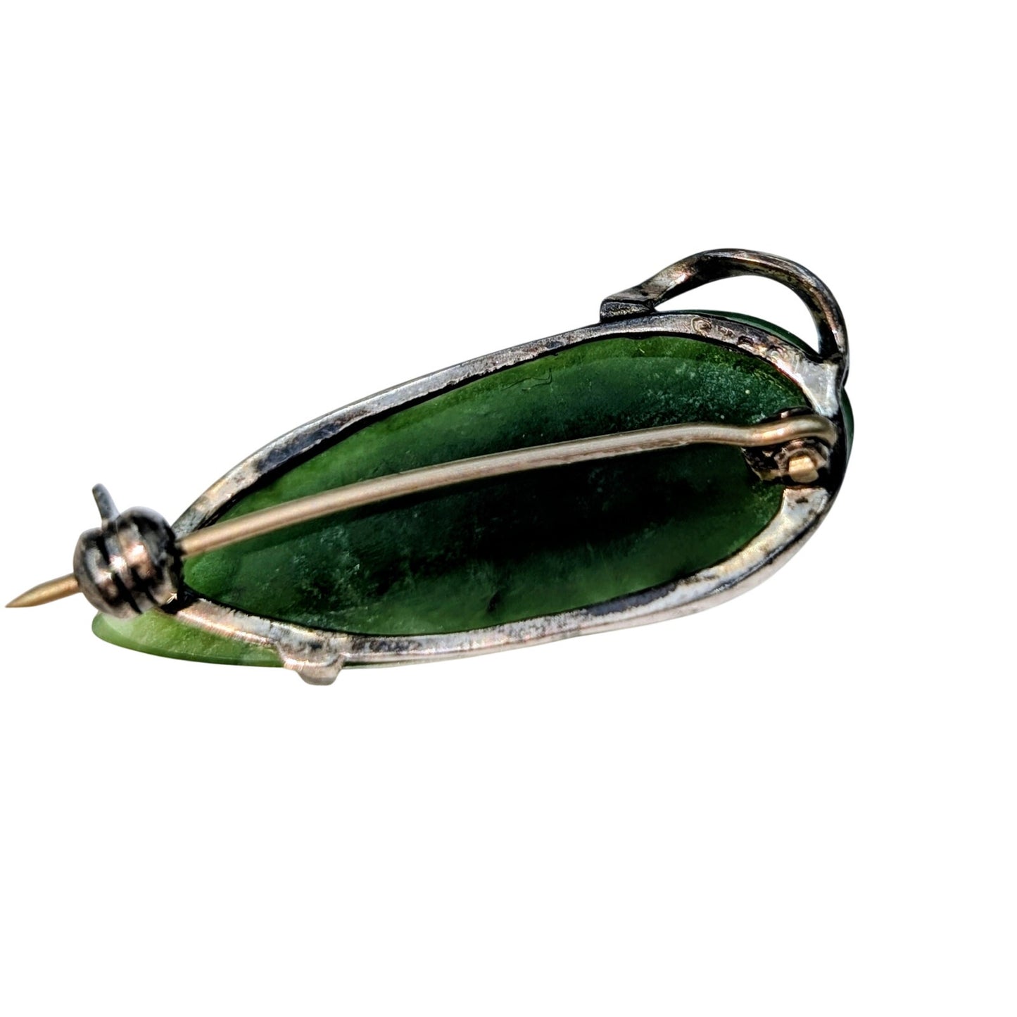 Vintage 925 Sterling Silver Nephrite Jade Brooch/Pin