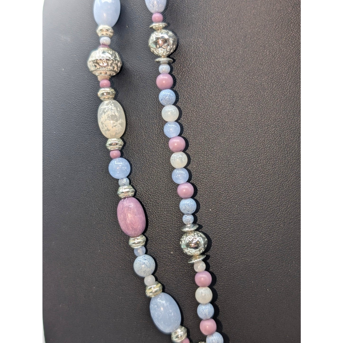 Mixed Lot of Two Blue Lavender Silver Tone Necklaces & Matching Clip On Earrings