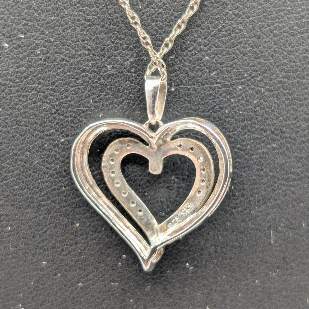 Allure Gems LLC 925 Sterling Diamond Accent Two Hearts Forever Pendant Necklace