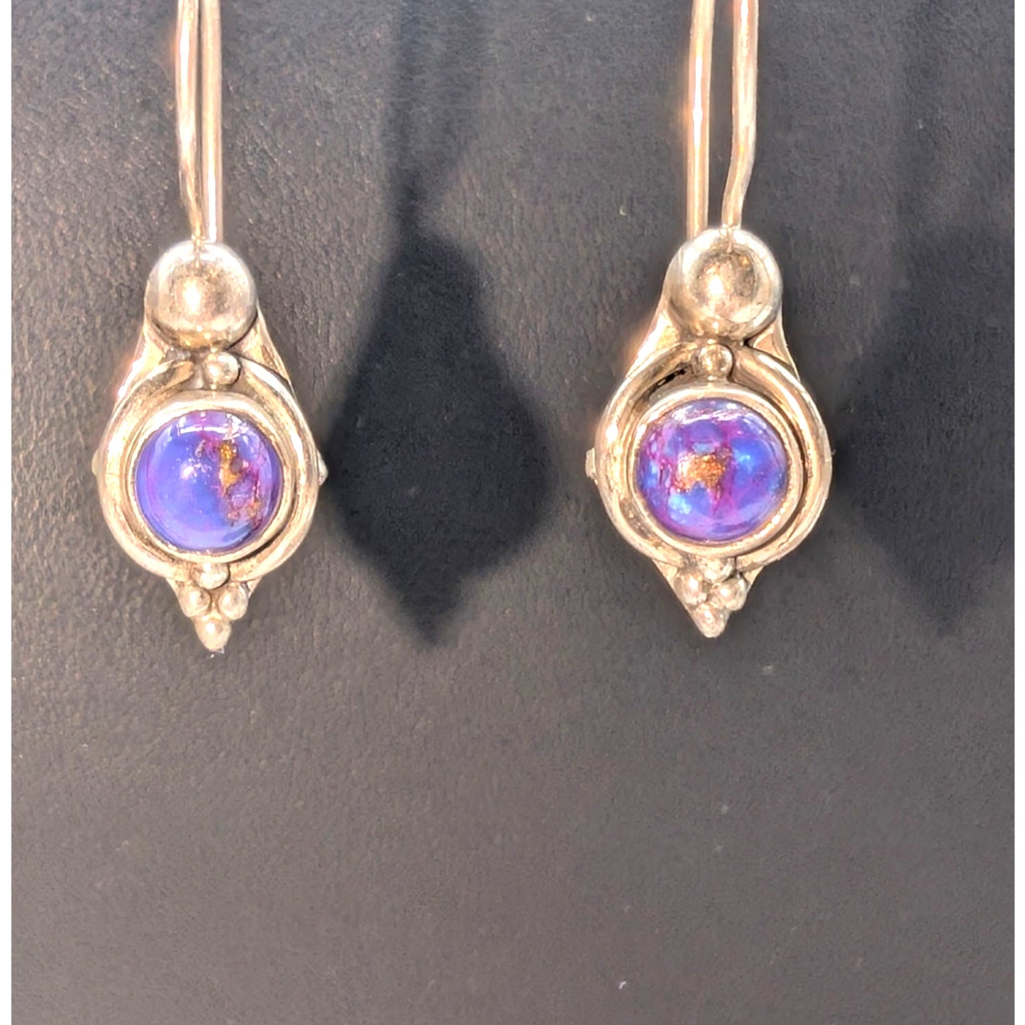 Purple Copper Turquoise 925 Sterling Silver Dangle Earrings
