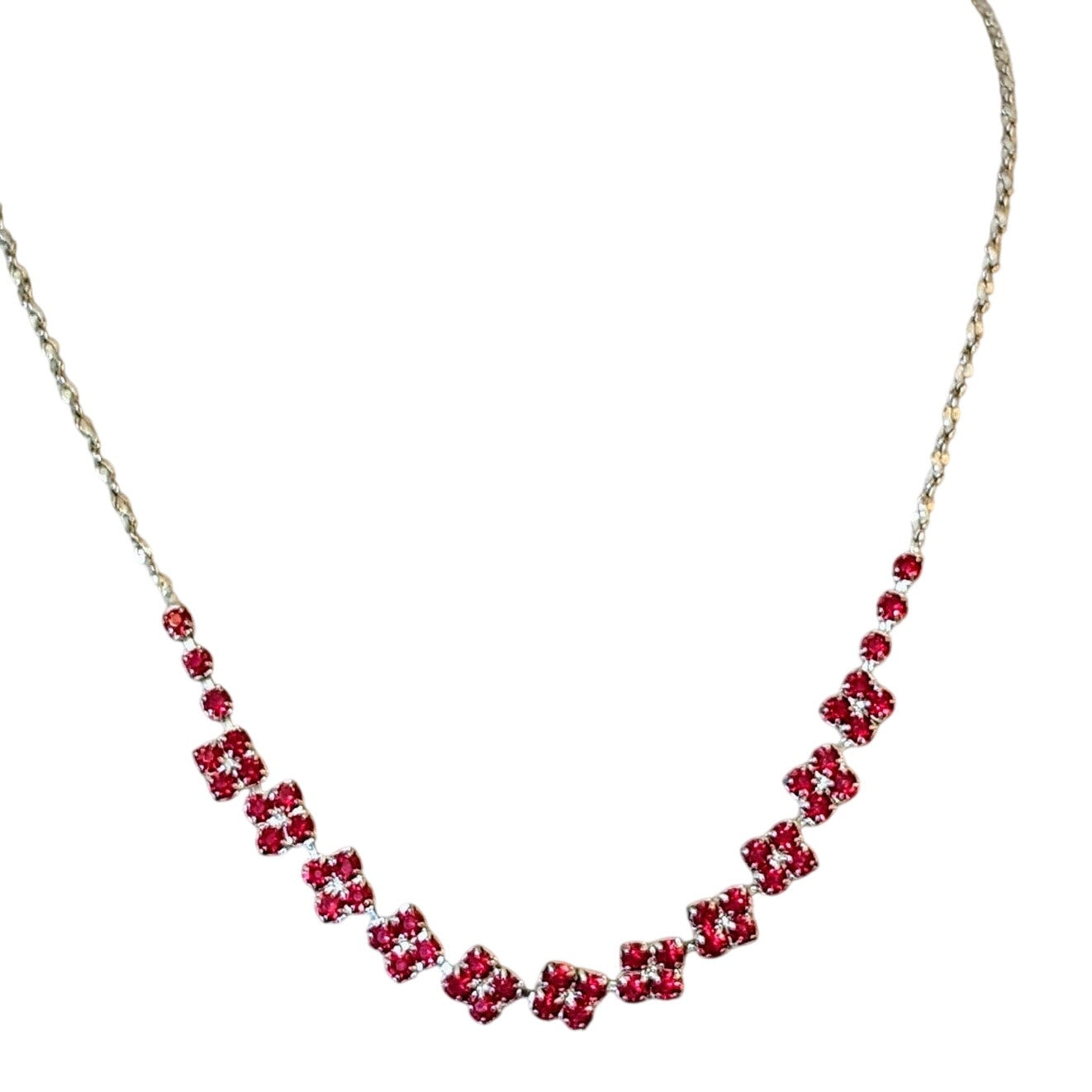 Christina Collection Red Crystal Silver Tone Chain Necklace