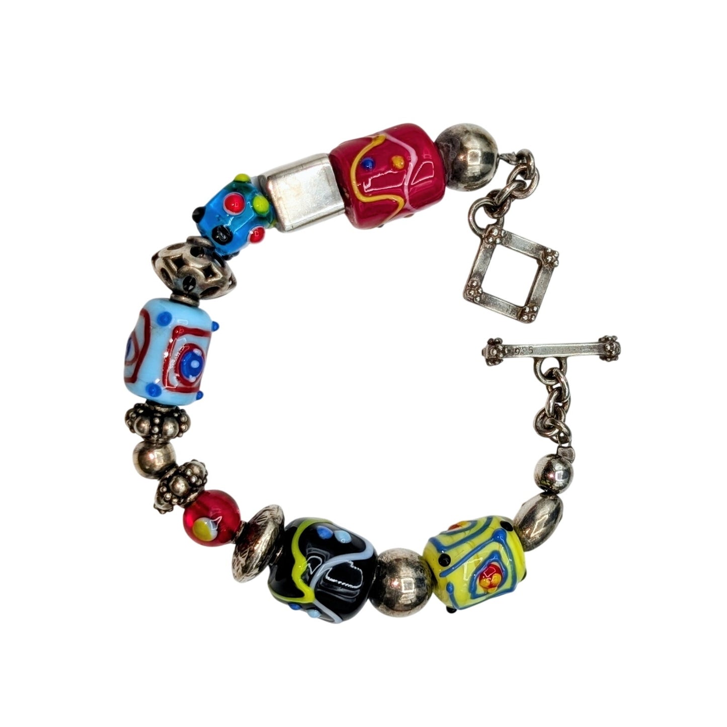 SILPADA Lampwork Art Glass Bead 925 Sterling Silver Toggle Clasp Bracelet