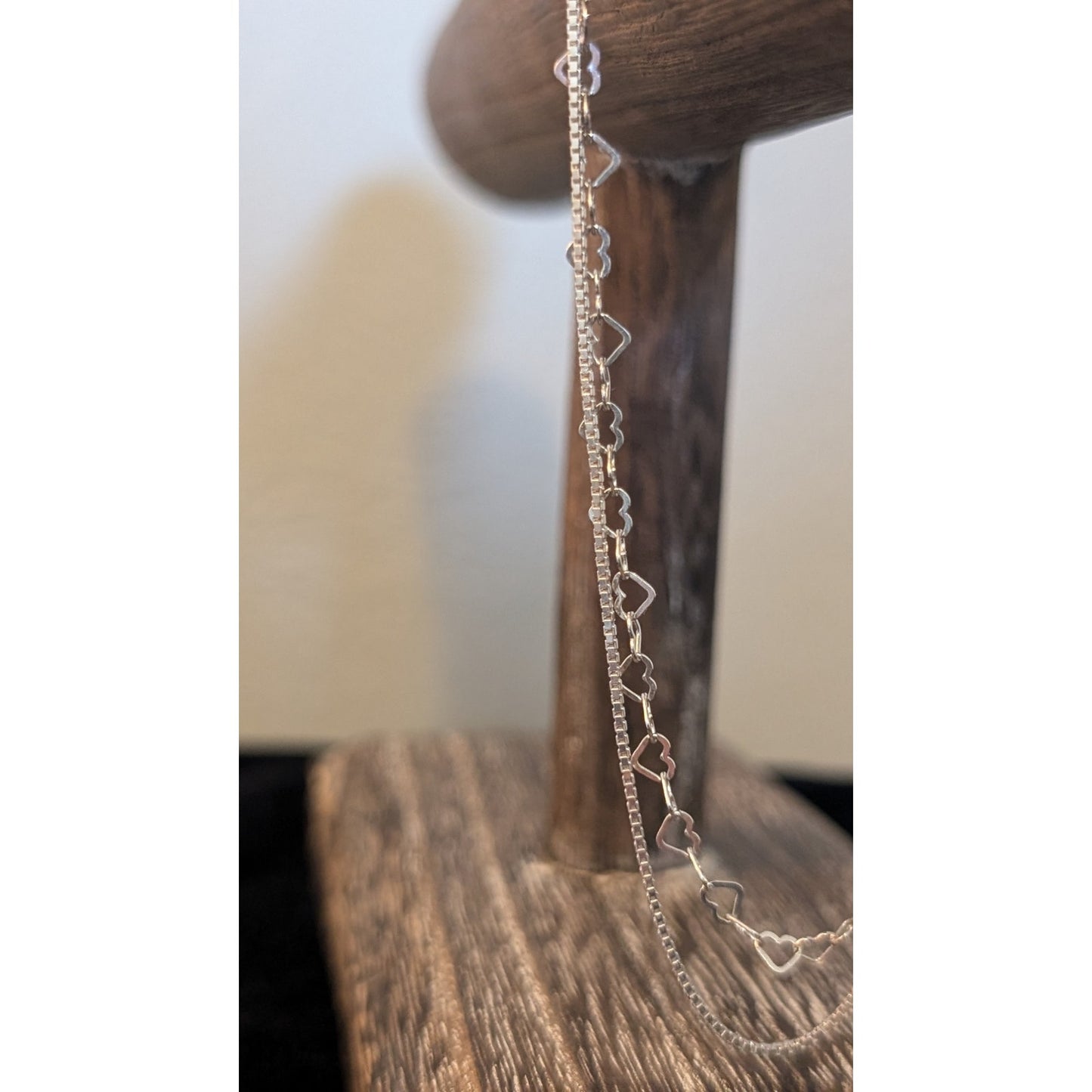 Double Strand Box & Heart Chain 925 Sterling Lobster Claw Ankle Bracelet
