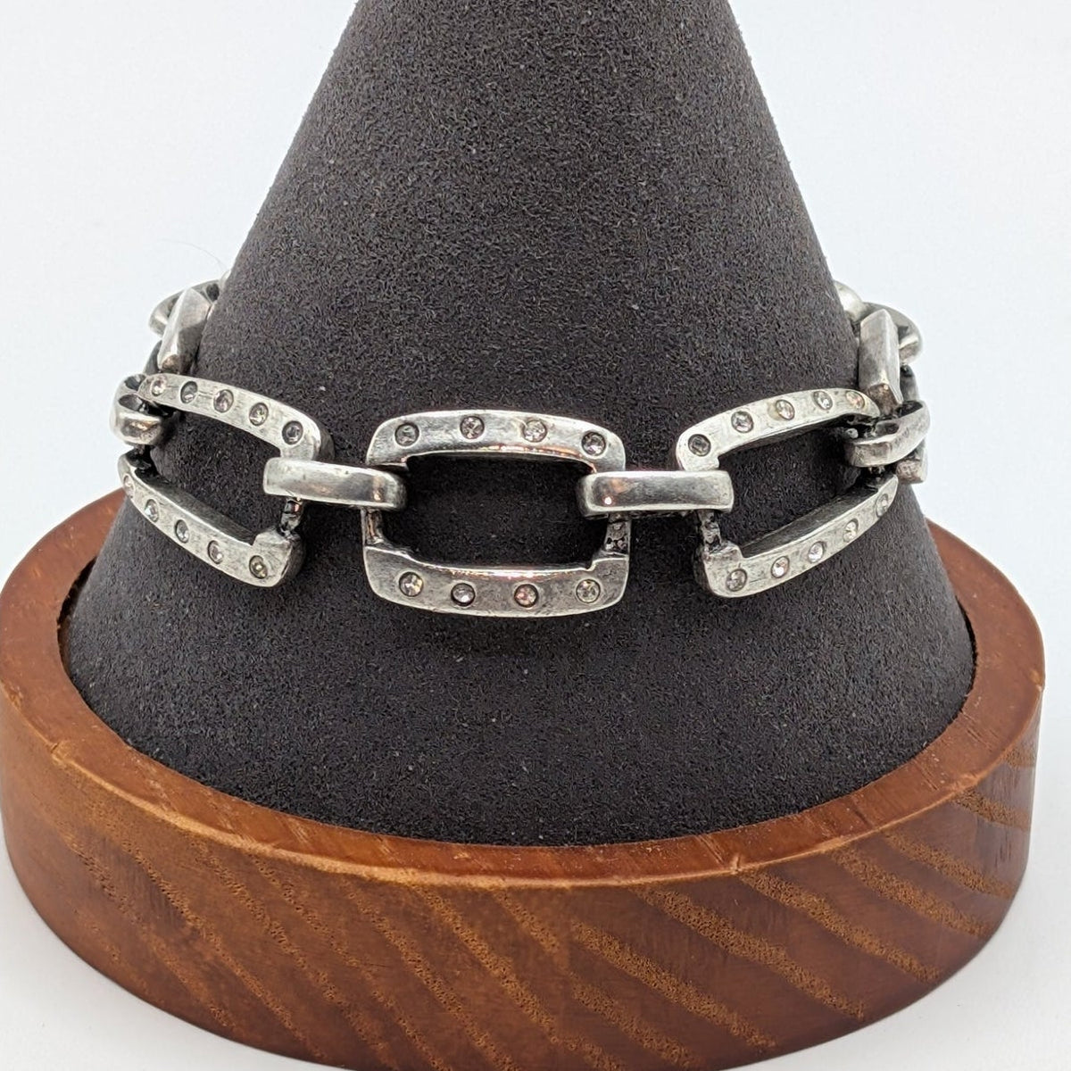Chico's Silver Tone Crystal Rectangle Chain Link Magnetic Closure Bracelet