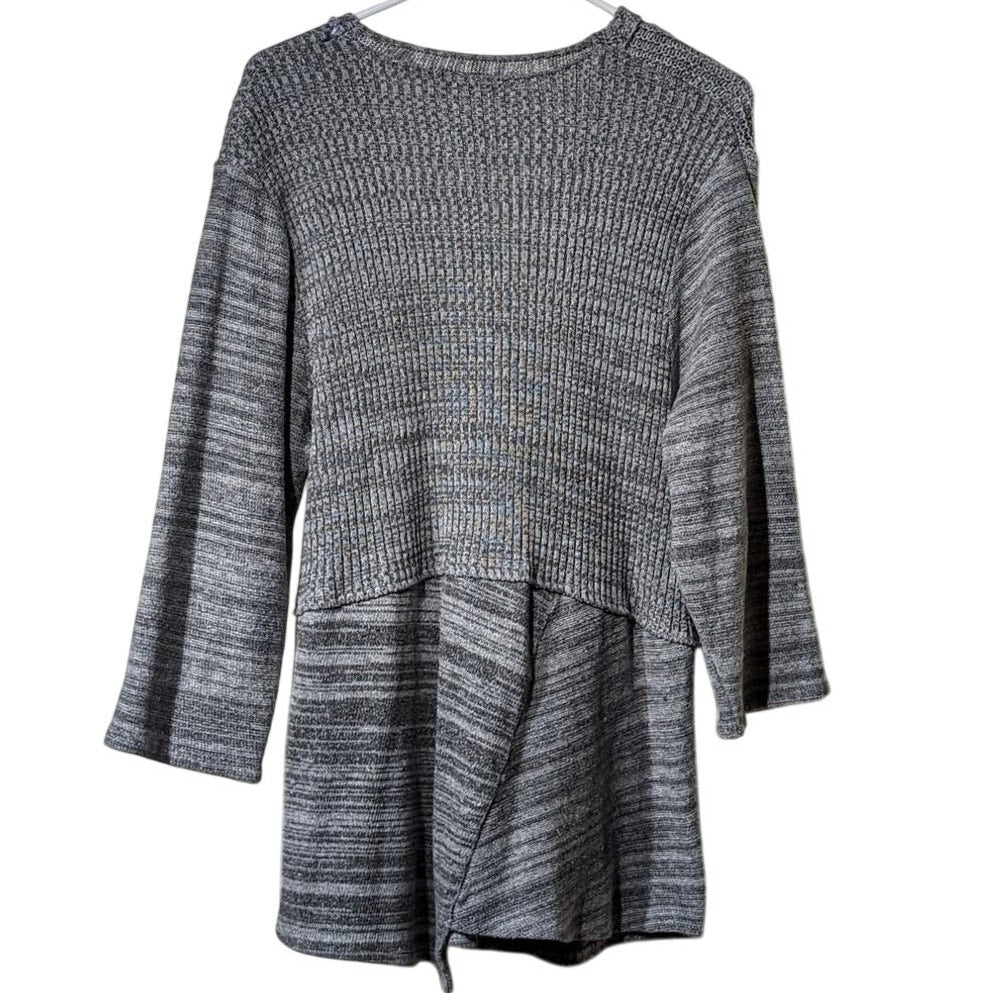 Zele 100% Flax Variegated Gray V-Neck Raw Edge Lightweight Sweater Women Sz XXL