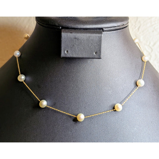 14 K Italy Yellow Gold Genuine Pearl 16" Necklace