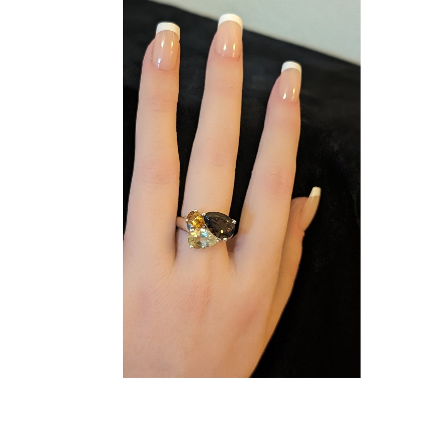 925 Sterling Silver Smoky Quartz, Orange & Yellow Citrine Gemstone Ring Size 7