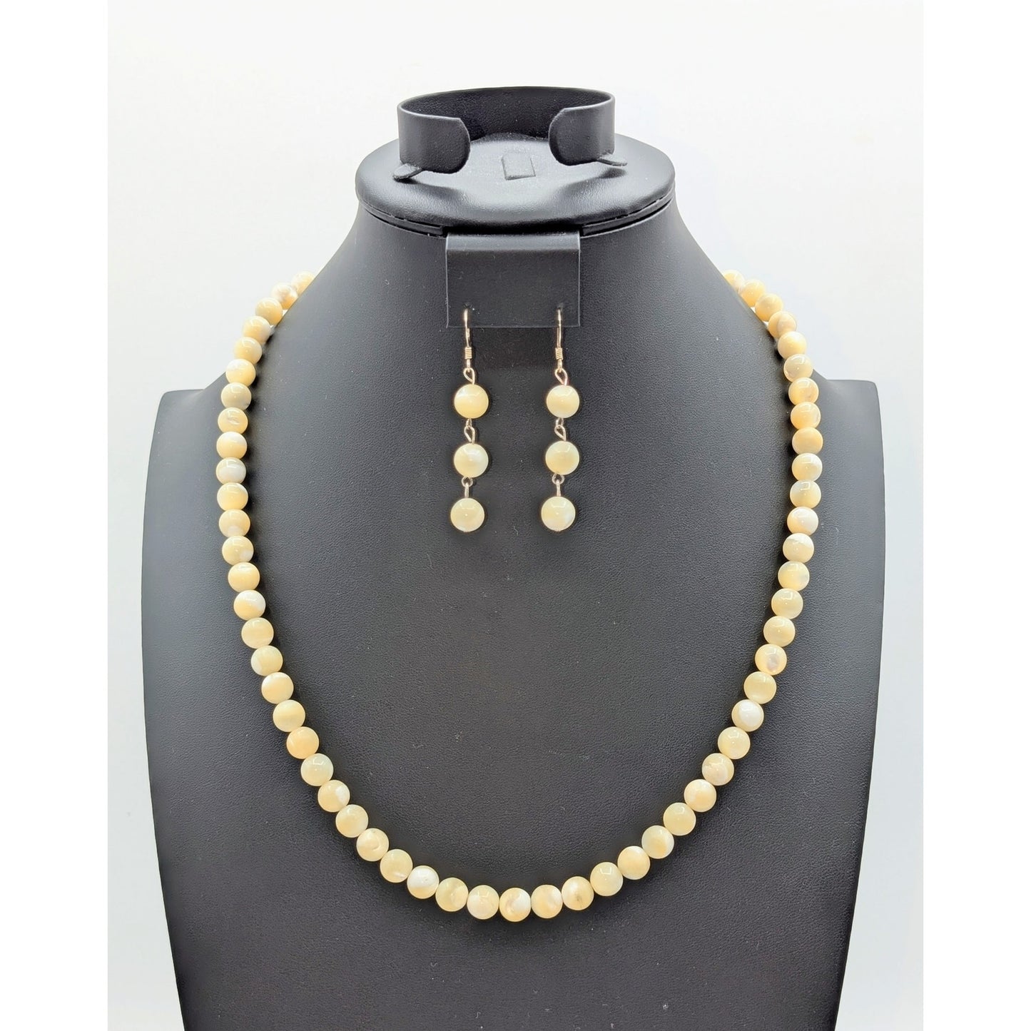 Vintage Mother of Pearl 8mm Bead 24" Necklace & Matching Dangle Earrings