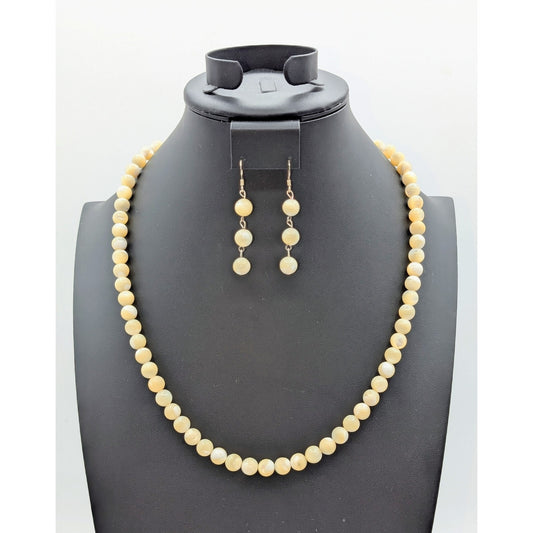Vintage Mother of Pearl 8mm Bead 24" Necklace & Matching Dangle Earrings
