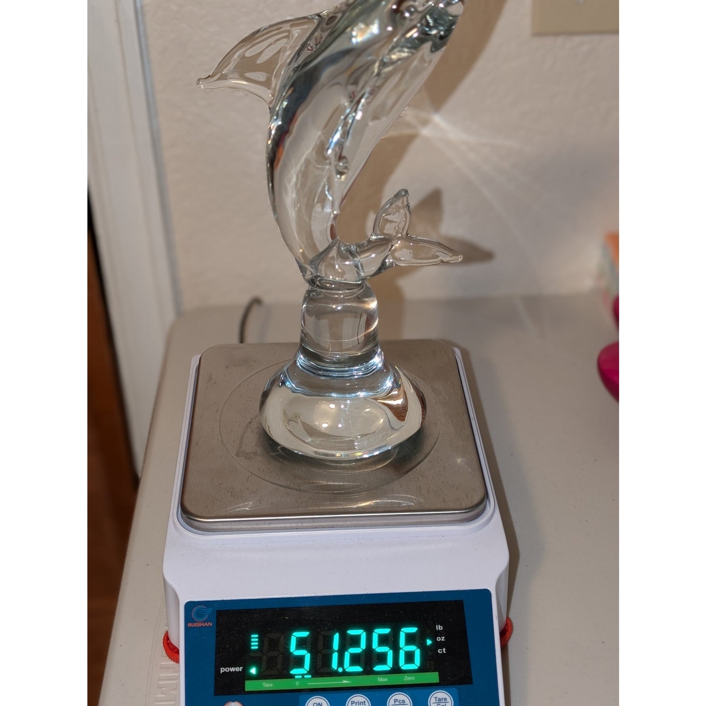 Vintage Mid-Century Estate Sale Find Clear Heavy Glass Dolphin Figurine