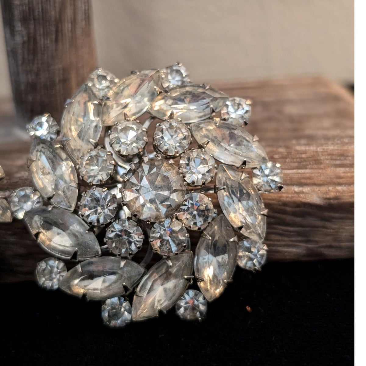Lot of Two Vintage Rhinestone Silver Tone Brooches