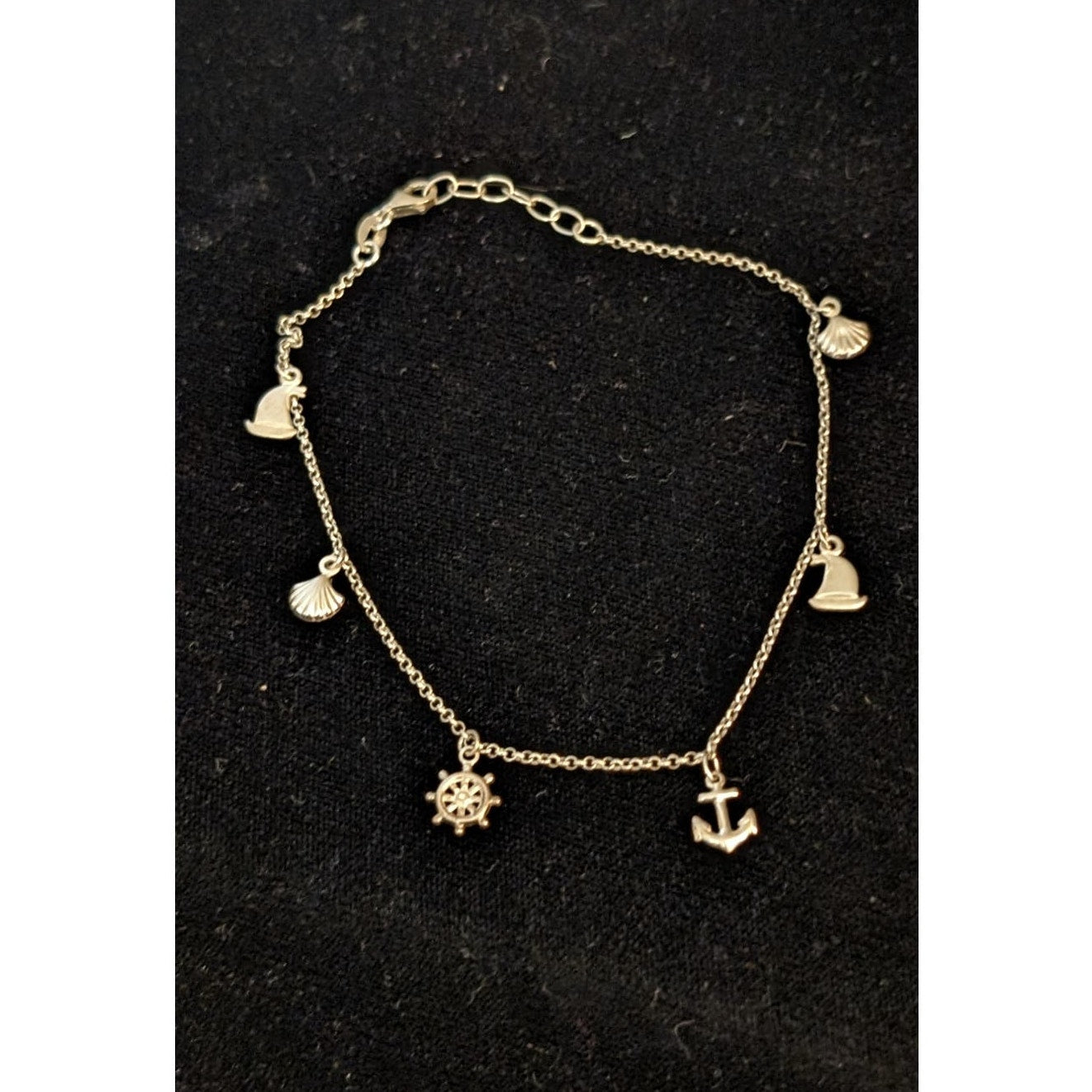 Seaworthy Nautical Marked 925 Sterling Silver Charm Ankle Bracelet