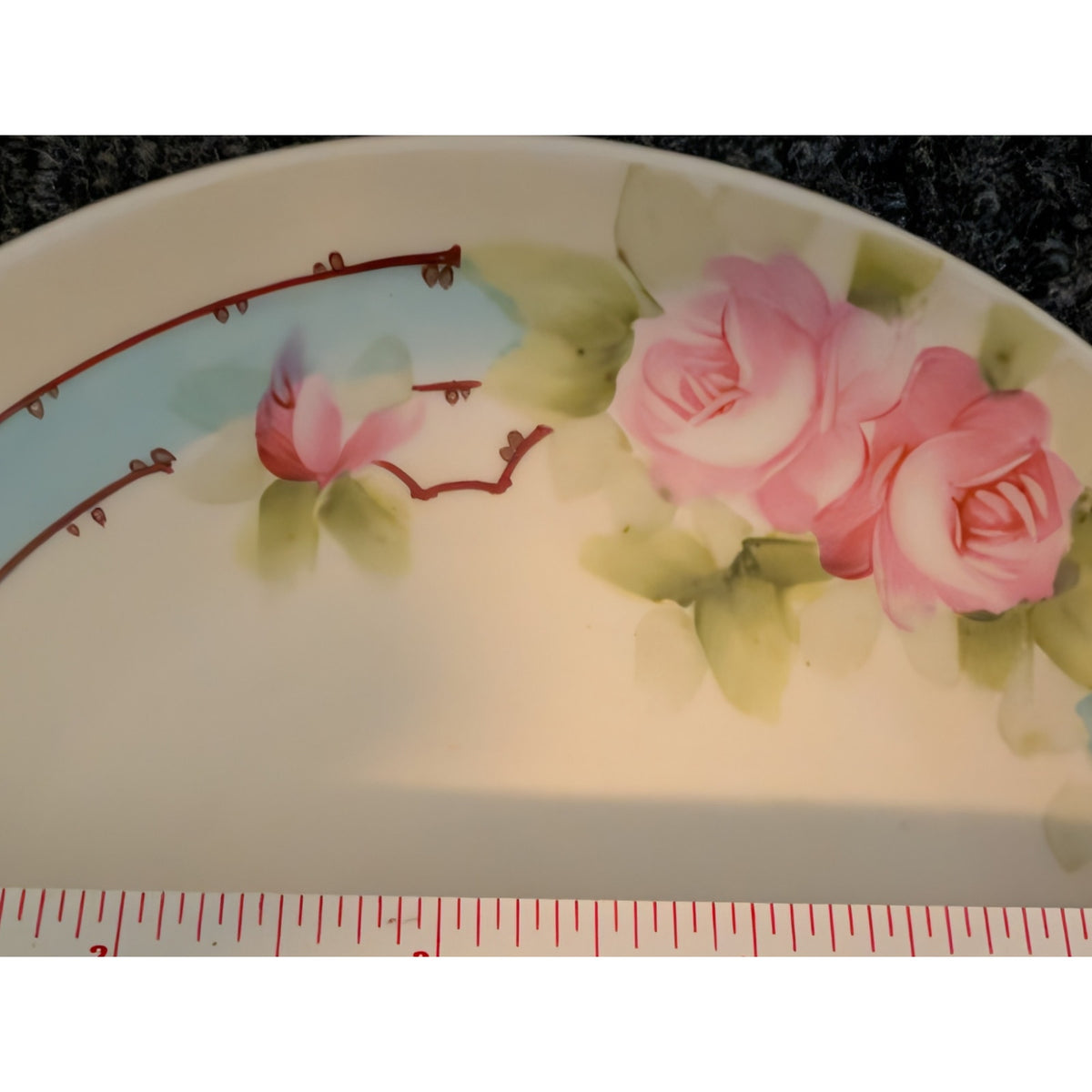 Vintage Hand-Painted Roses Blue Ring Plate