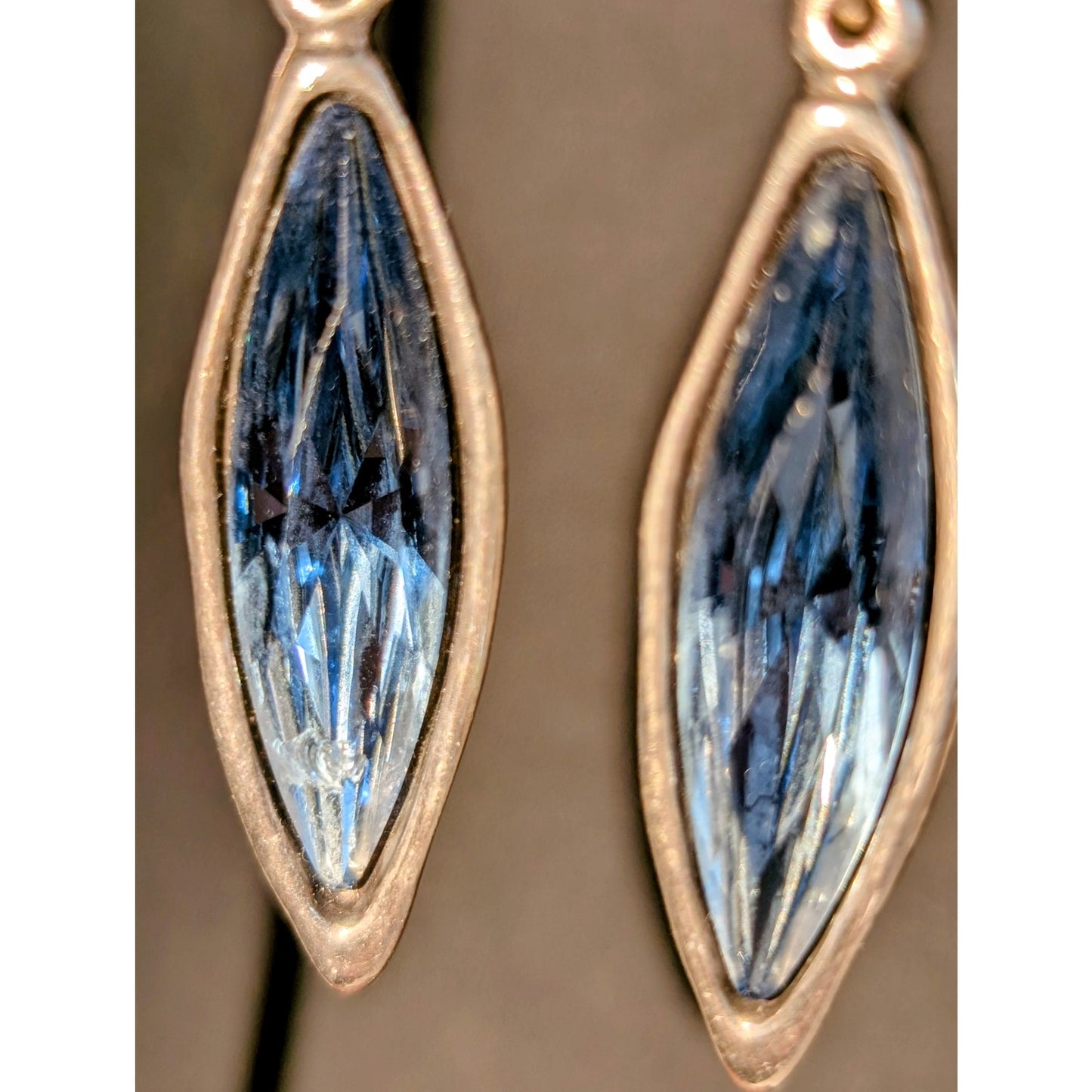 Uno de 50 Blue Swarovski Marquis Crystal Dangle Earrings (One Crystal Chipped)