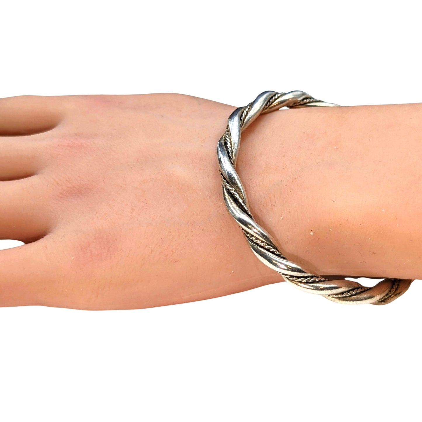 Vintage Unmarked Tested 925 Sterling Silver Twisted Bangle Bracelet