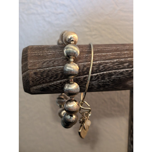 Lot of Two Gold Tone Bracelets Monet Textured Bead Stretch & 'M' Charm Bangle