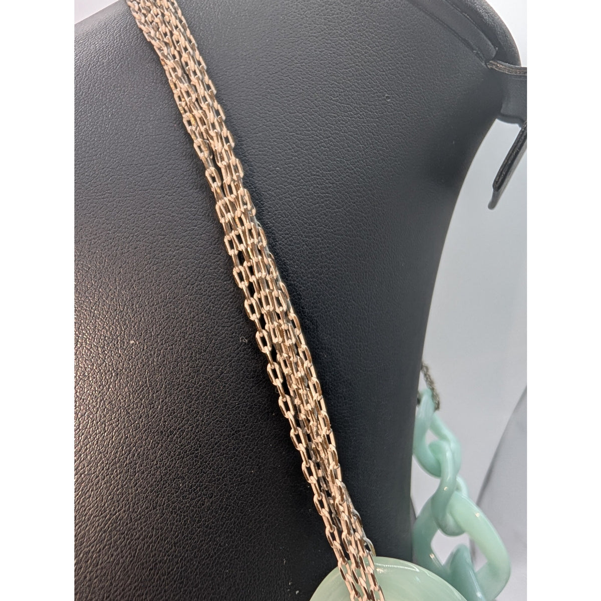 Adia Kibur Chunky Blue Lucite Chain Painted White Metal Multi-Chain Necklace
