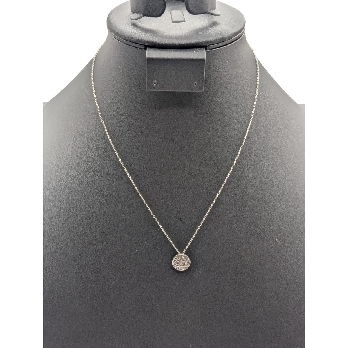 Vintage 925 Sterling Silver Pave CZ 1/2" Round Pendant 18" Chain Necklace