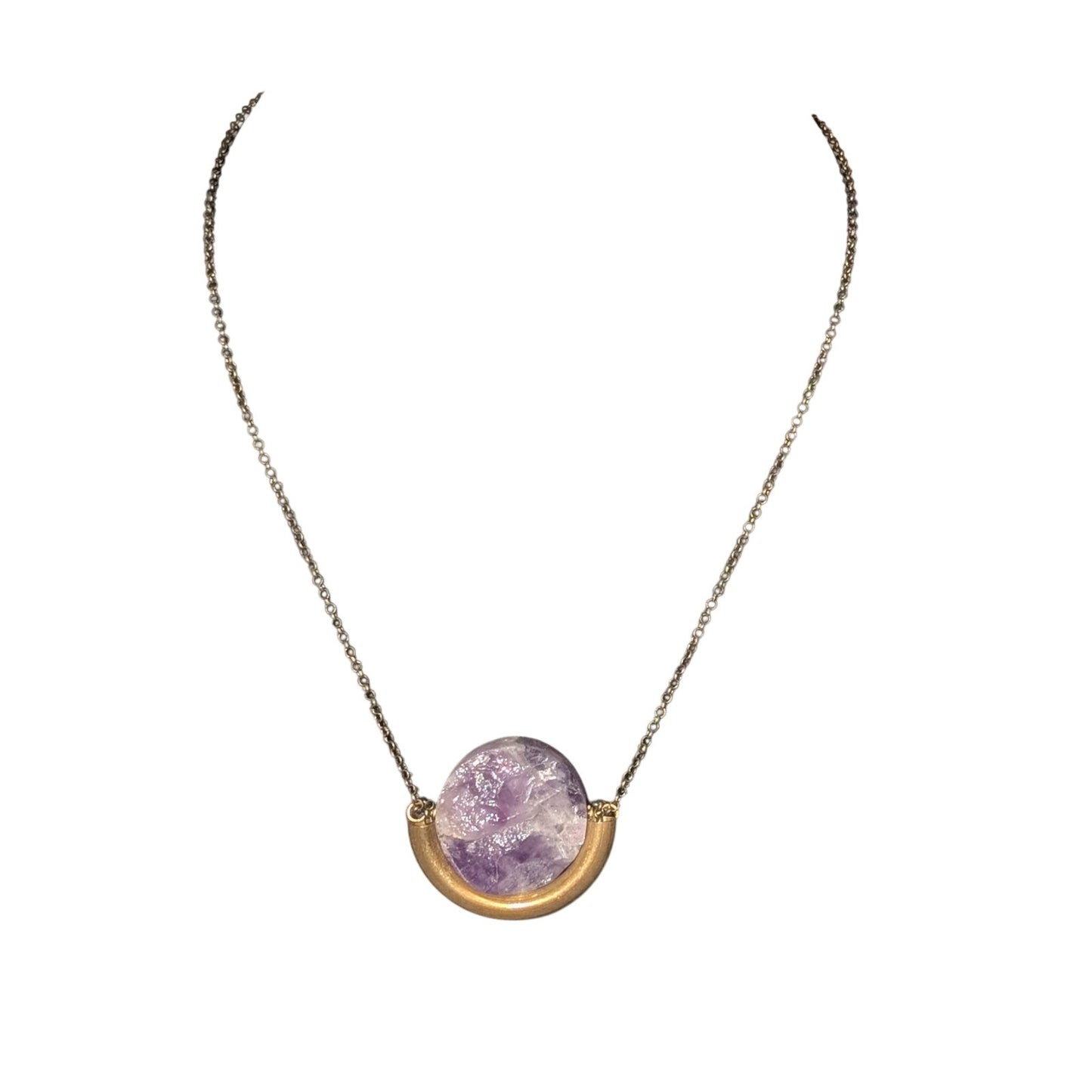 Larissa Loden 'Floating Amethyst' Pendant Brass Antiqued Chain 18" Necklace