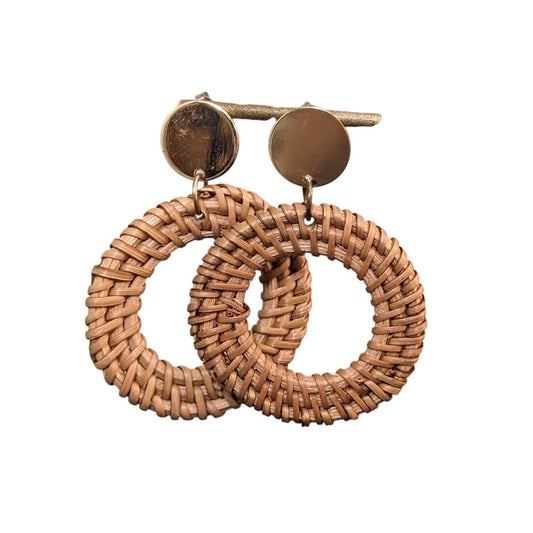 Gold Tone Dangle Rattan Post Earrings