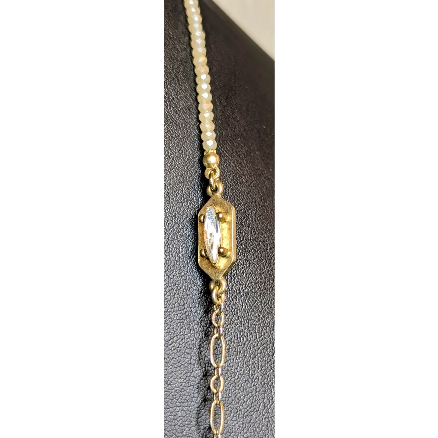 Vintage Ann Taylor Loft Crystal Beaded Glass Cabochon Statement Long Necklace