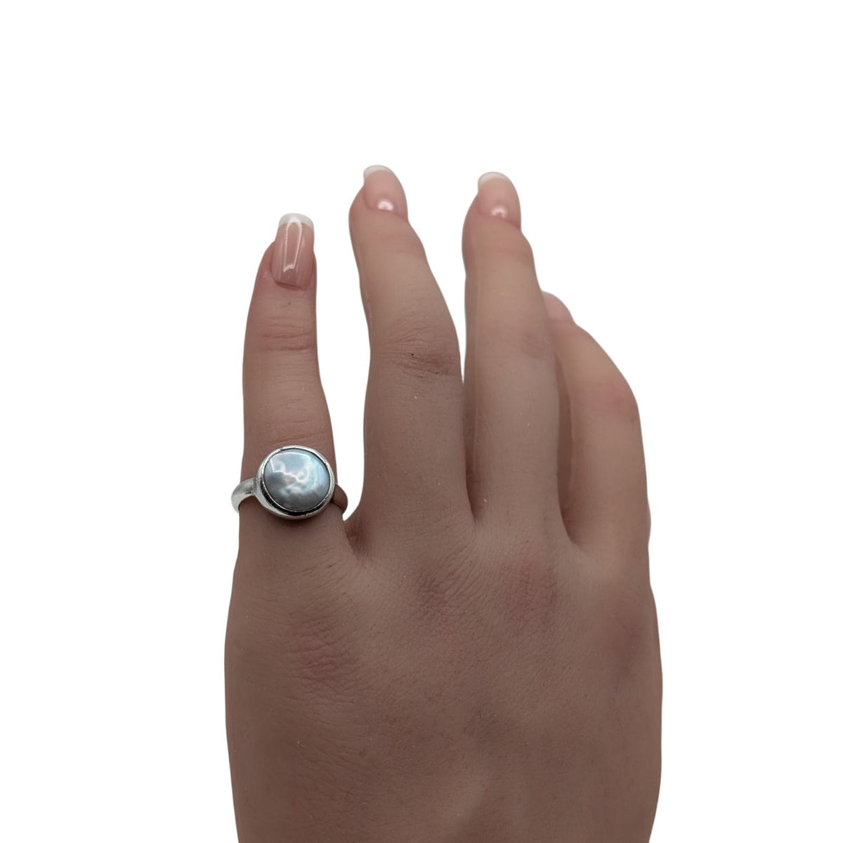 JANICE GIRARDI JGD Bezel Set Mother of Pearl 925 Sterling Silver Ring Size 6