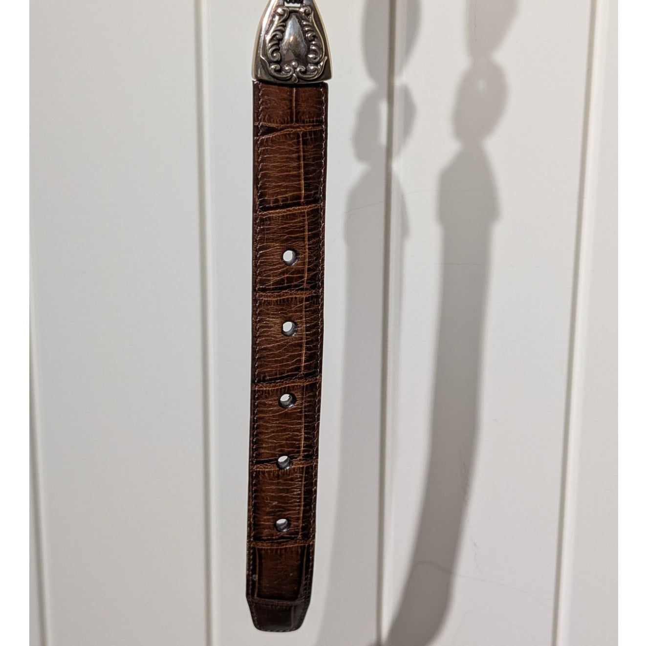 Vtg RARE 1996 Brighton Brown Croc Embossed Silver Chain Link Belt Womens Sz M